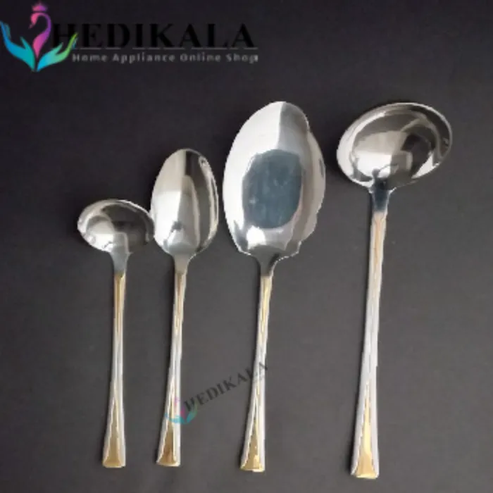 سرویس قاشق چنگال برند یونیک 24 نفره 120 پارچه مدل دهنه اروپایی  رنگ سیلور و طلایی