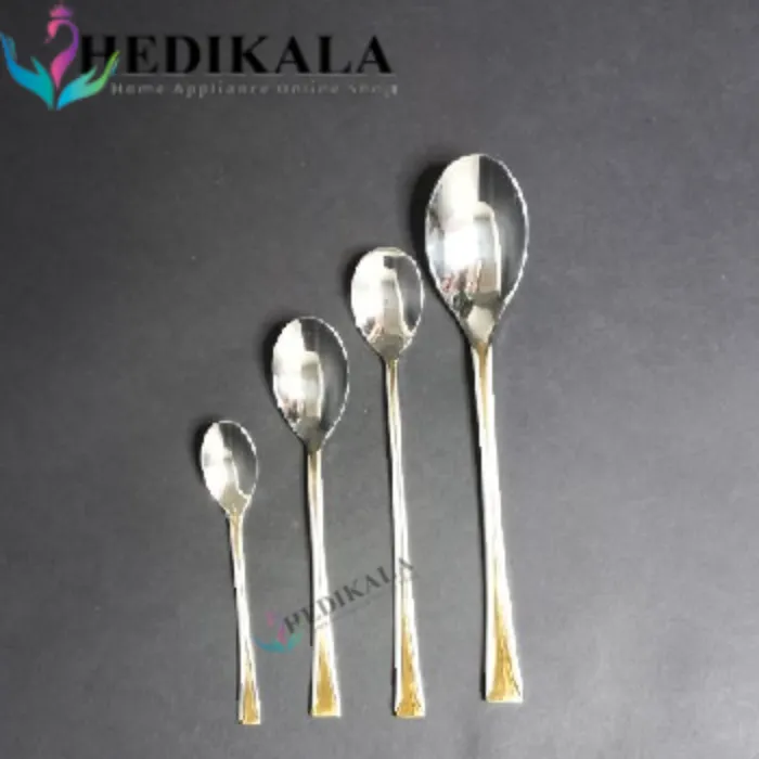 سرویس قاشق چنگال برند یونیک 24 نفره 120 پارچه مدل دهنه اروپایی  رنگ سیلور و طلایی