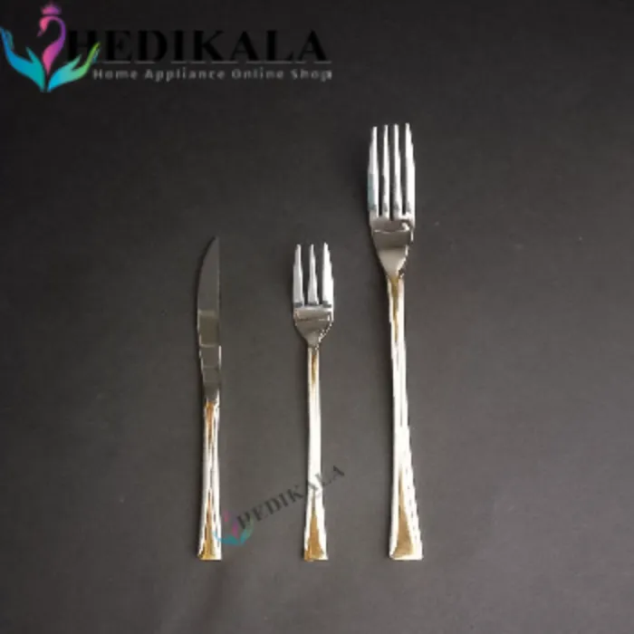 سرویس قاشق چنگال برند یونیک 24 نفره 120 پارچه مدل دهنه اروپایی  رنگ سیلور و طلایی