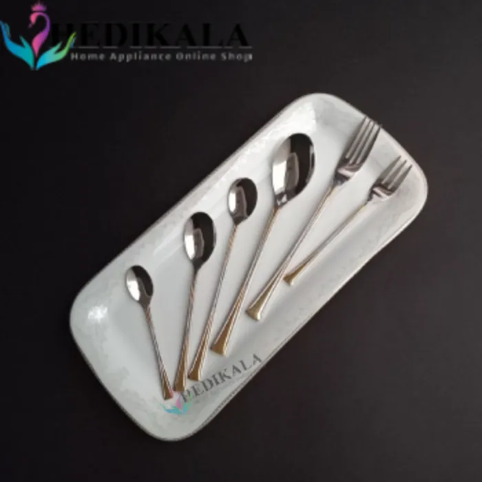 سرویس قاشق چنگال برند یونیک 24 نفره 120 پارچه مدل دهنه اروپایی  رنگ سیلور و طلایی