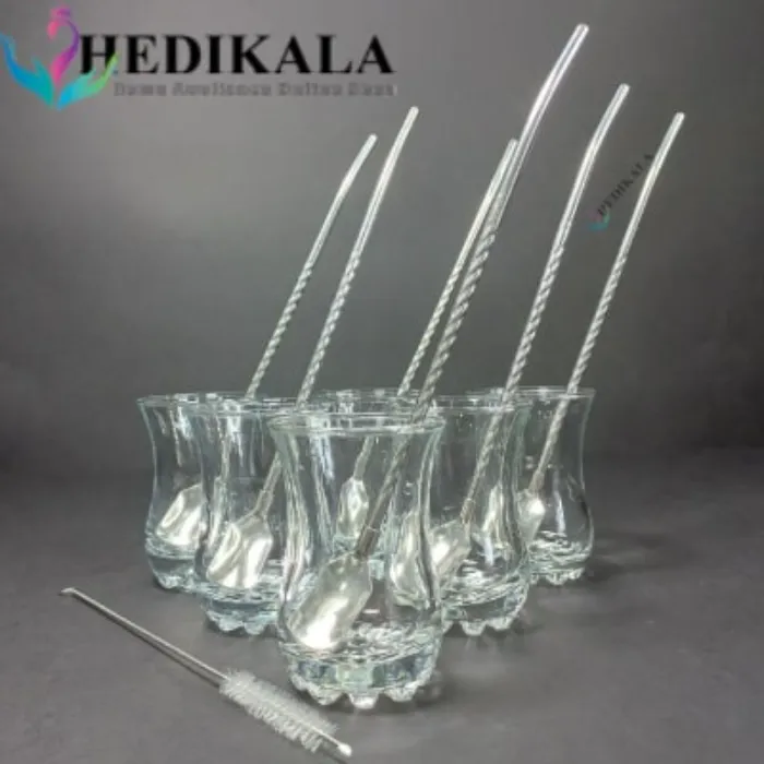 قاشق شربت خوری نی دار استیل برند HONGLI