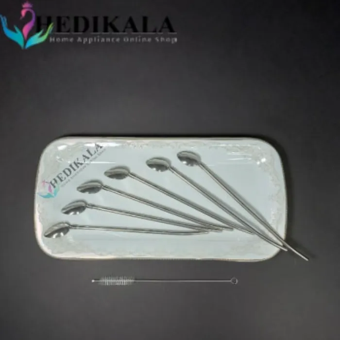 قاشق شربت خوری نی دار استیل برند HONGLI