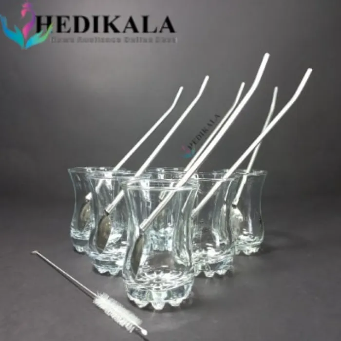 قاشق شربت خوری نی دار استیل برند HONGLI