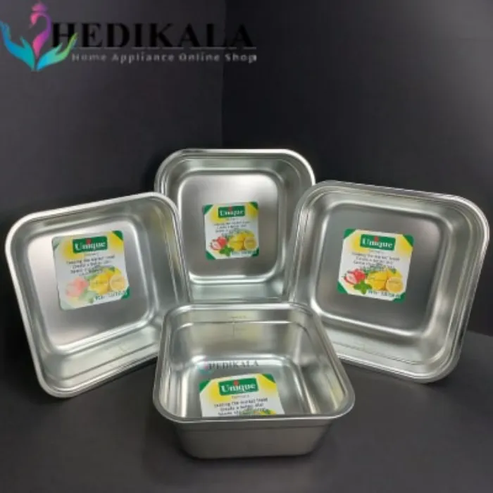 لگن مربعی 4 پارچه استیل برند یونیک