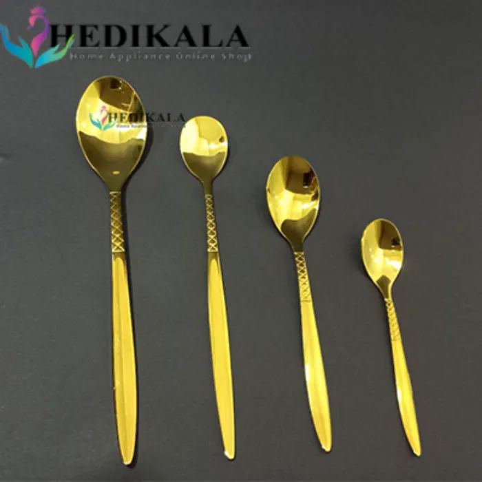 سرویس قاشق چنگال برند یونیک 24 نفره 120 پارچه مدل دهنه اروپایی طلایی